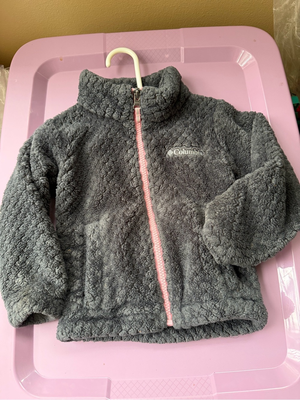 Columbia Kids Gray Sherpa Jacket with Pink Zipper